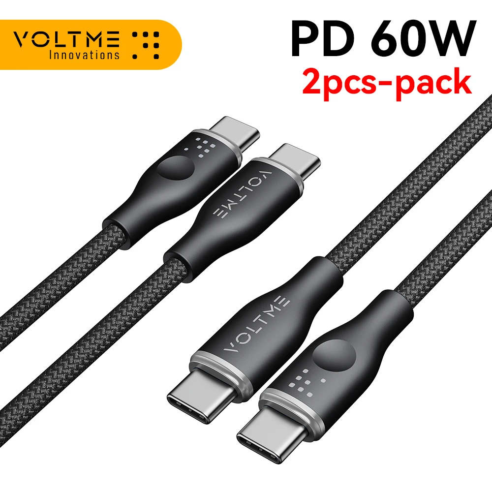 VOLTME USB C Cable 2-Pack 60W PD 3.0 USB C Charger Cable Type C Charger Cord Type C to Type C Cable