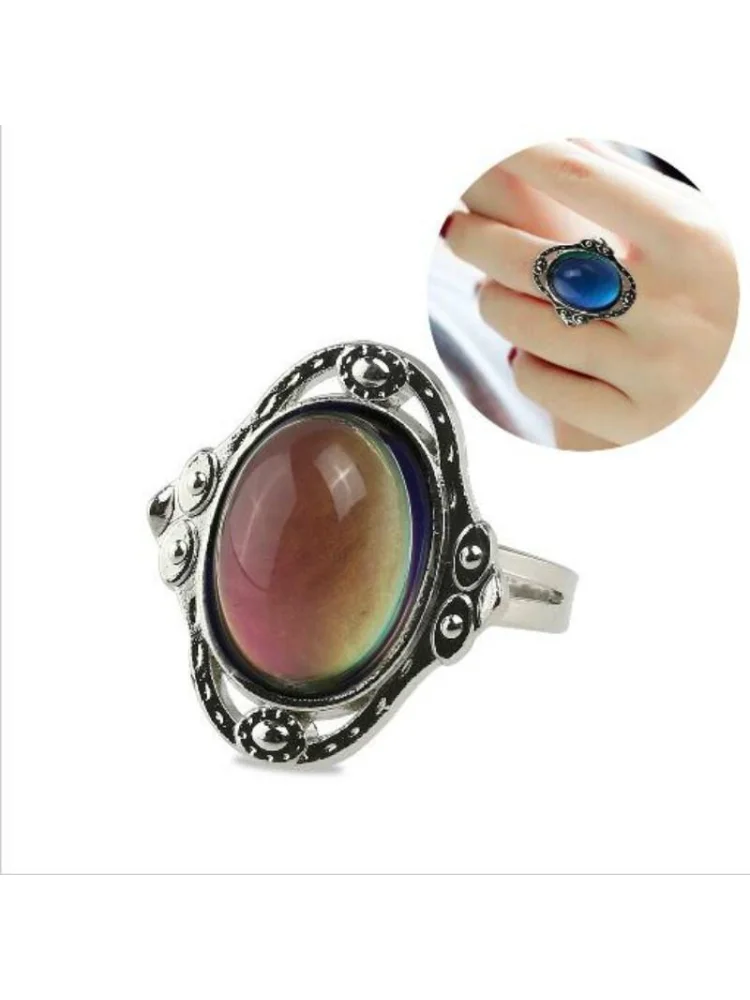 Retro Magic Mood Ring Gem Heart Feeling Color Change Ring Adjustable Temperature Ring 1 pc