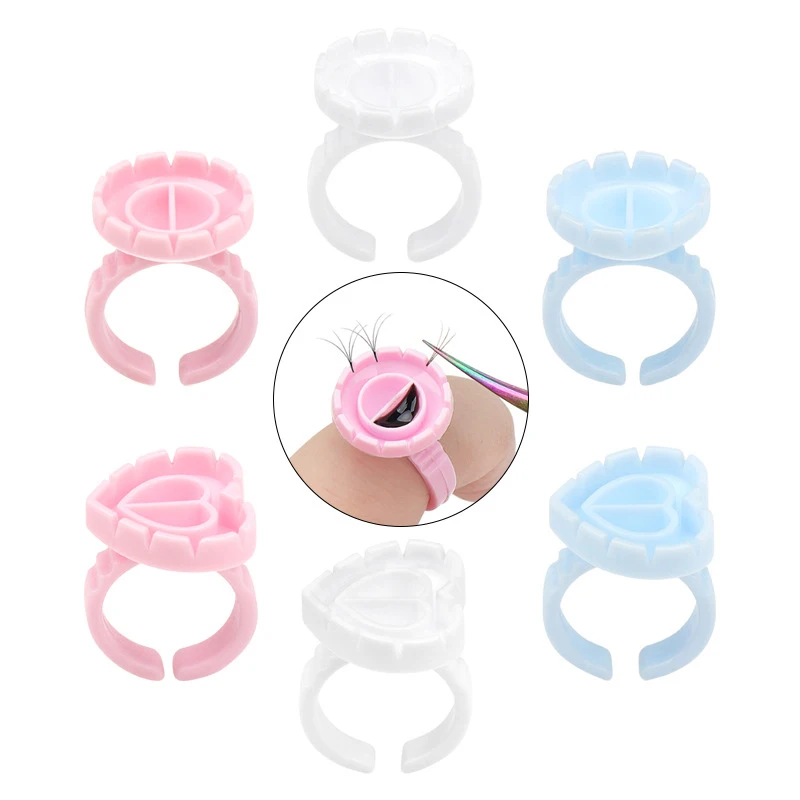 100Pcs Disposable Glue Rings Eyelashes Glue Fan Cup Lash Glue Holder Tattoo Pigment Container Ring