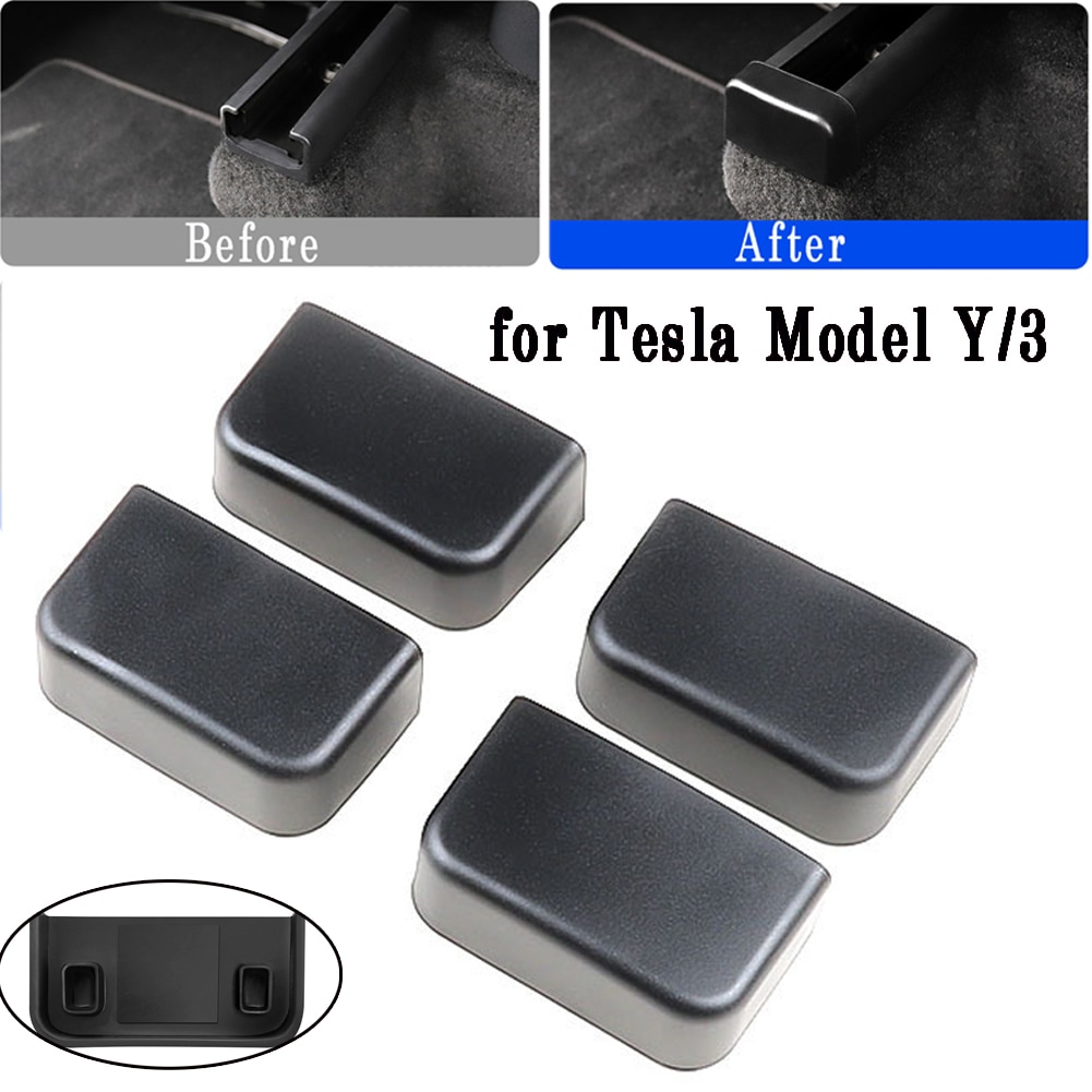 4x Car Rear Seat Slide Rail Anti-Kick Rubber Plug Protective Cover For Tesla Model Y/3 2020-2021 Interior Cover