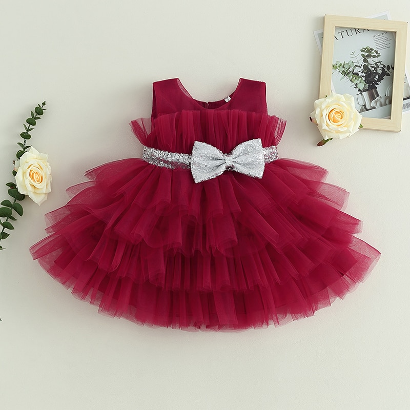 Suefunskry Kids Girls Ball Gown Sleeveless Bow Mesh Tulle Tutu Princess Party Dress for Birthday Wedding 1-5Years