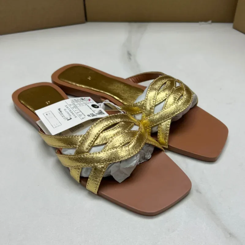 Summer Women's Flat Slippers Breathable Hollow Cross Design Female Outdoor Beach Slides Large Size