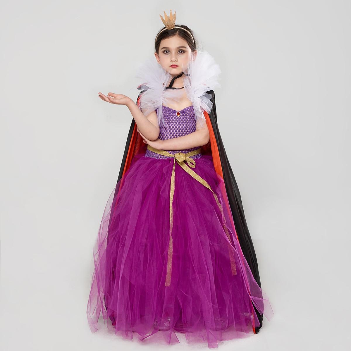 Snow White Party Dress Halloween Cosplay Queen Children Girls Ball Gown Mesh Tutu Long Dresses With Cloak Kids Stage Outfits