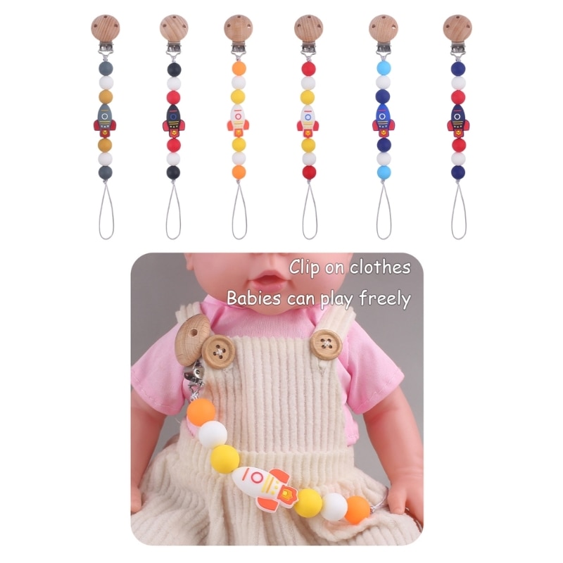 Silicone Pacifier Clip Holder Strap Space Theme Soother Toy Anti-drop Nipple Clip Shower Gift for Baby Boys Girl