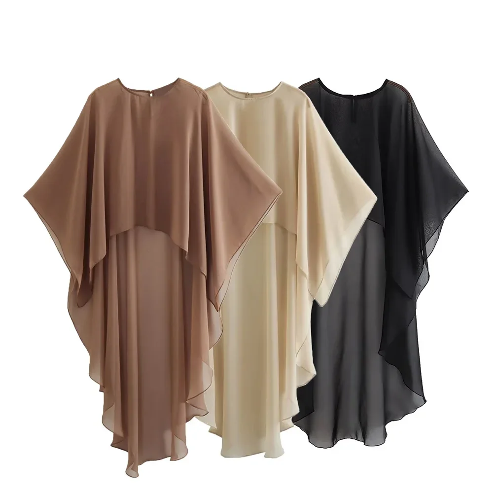 UNIZERA2023 Summer New Women's Wear with Sunscreen Loose Round Neck Asymmetric Sheer Cloak Coat