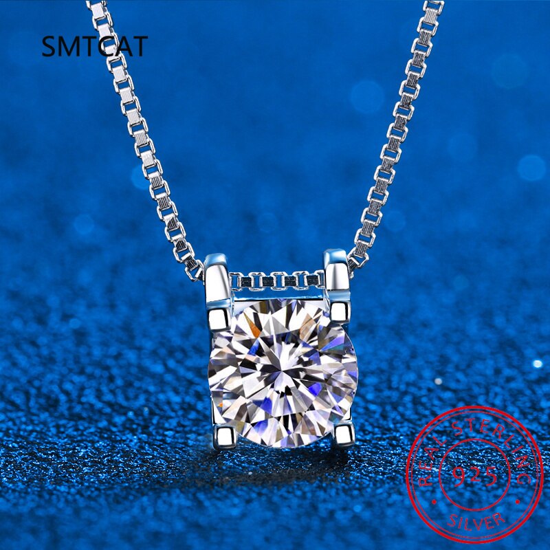 Luxury Moissanite Diamond Classic Round Pendant Necklace for Women 925 Sterling Silver Chain Wedding Jewelry MSN005