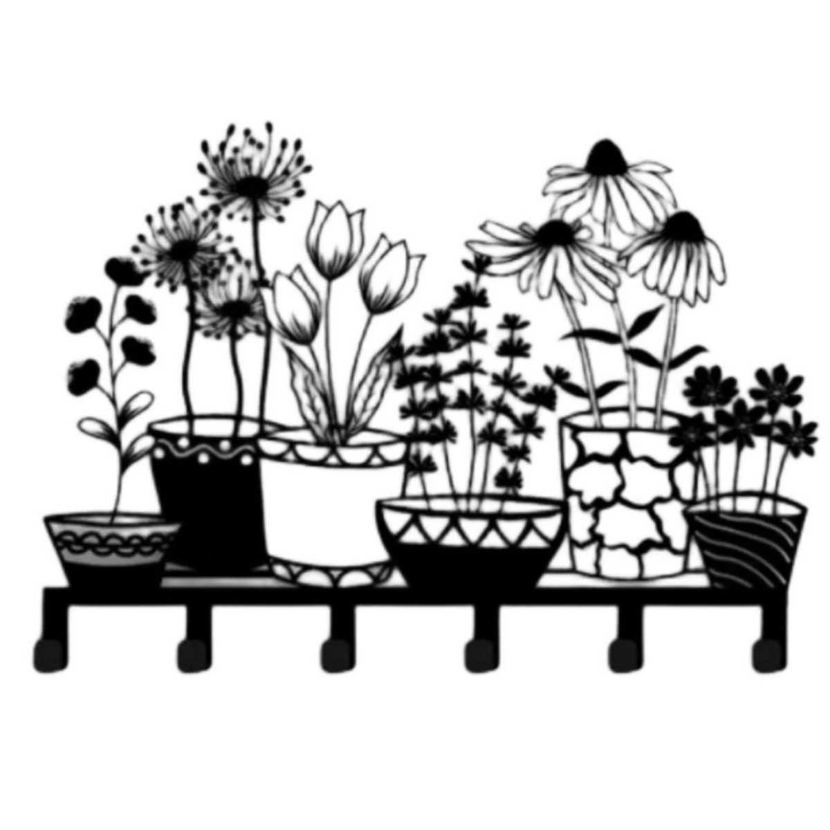 Metal Holder Black Flower Vase Key Holder Coat Hanger 6 Hooks Coat Rack Modern Wall Hangings