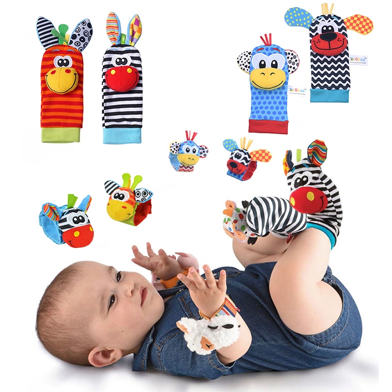 Cartoon Newborn Baby Rattle Bell Socks Sound Plush Wrist Strap Rattles Toys 0-12 Months Girls Boys Animal Foot And Wrist