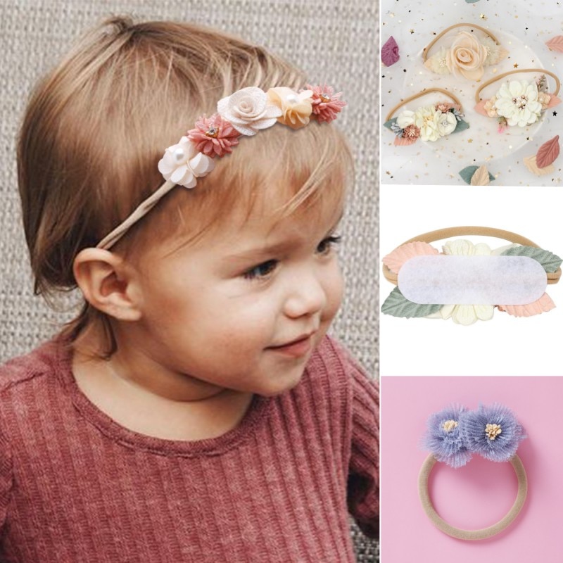 Newborn Baby Princess Hairband Floral Girl Headband Toddler Nylon Elastic Hair Ties Kids Hair Rope Pearl Flower Hair Accessories