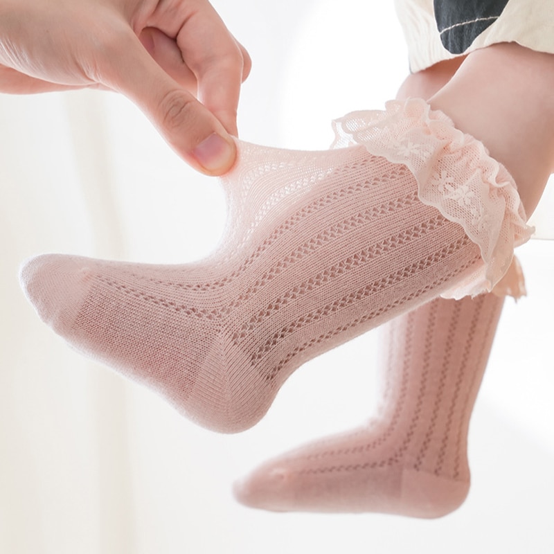 New Summer Children' Mesh Sock Knee High Cute Girls Cotton Sock Lace Breathable Toddlers Long Socks For Kids Infant Baby So