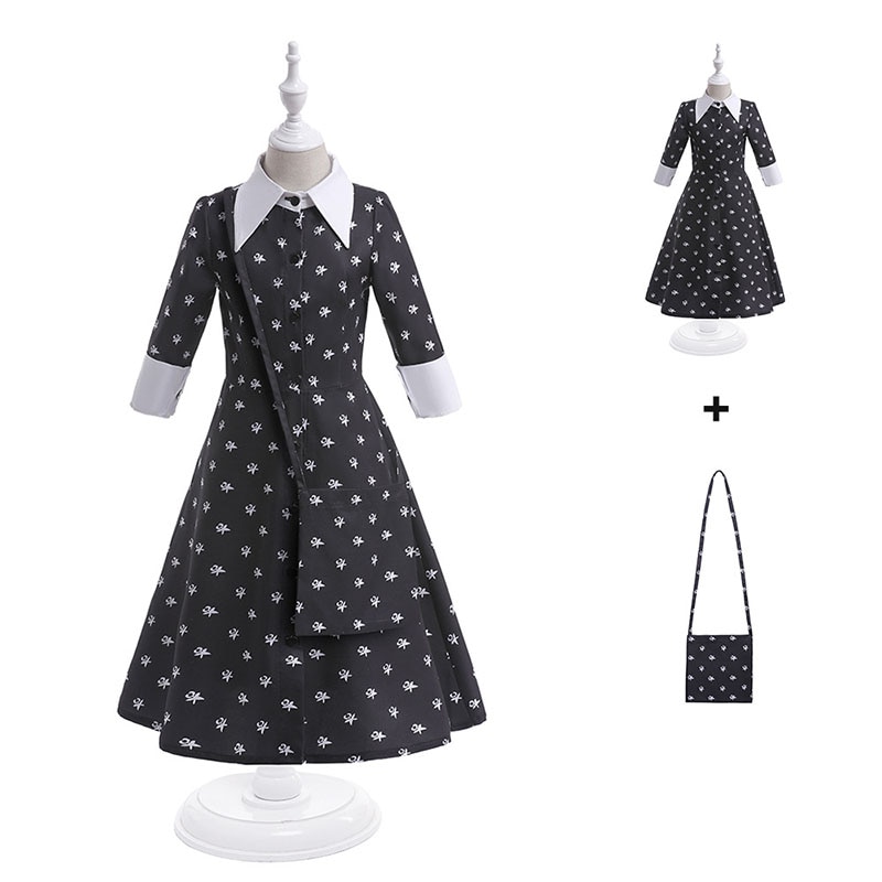 Wednesdays Adams Dress Girls Cosplay Princess Costumes Halloween Party Dresses Outfits 3-10 Years