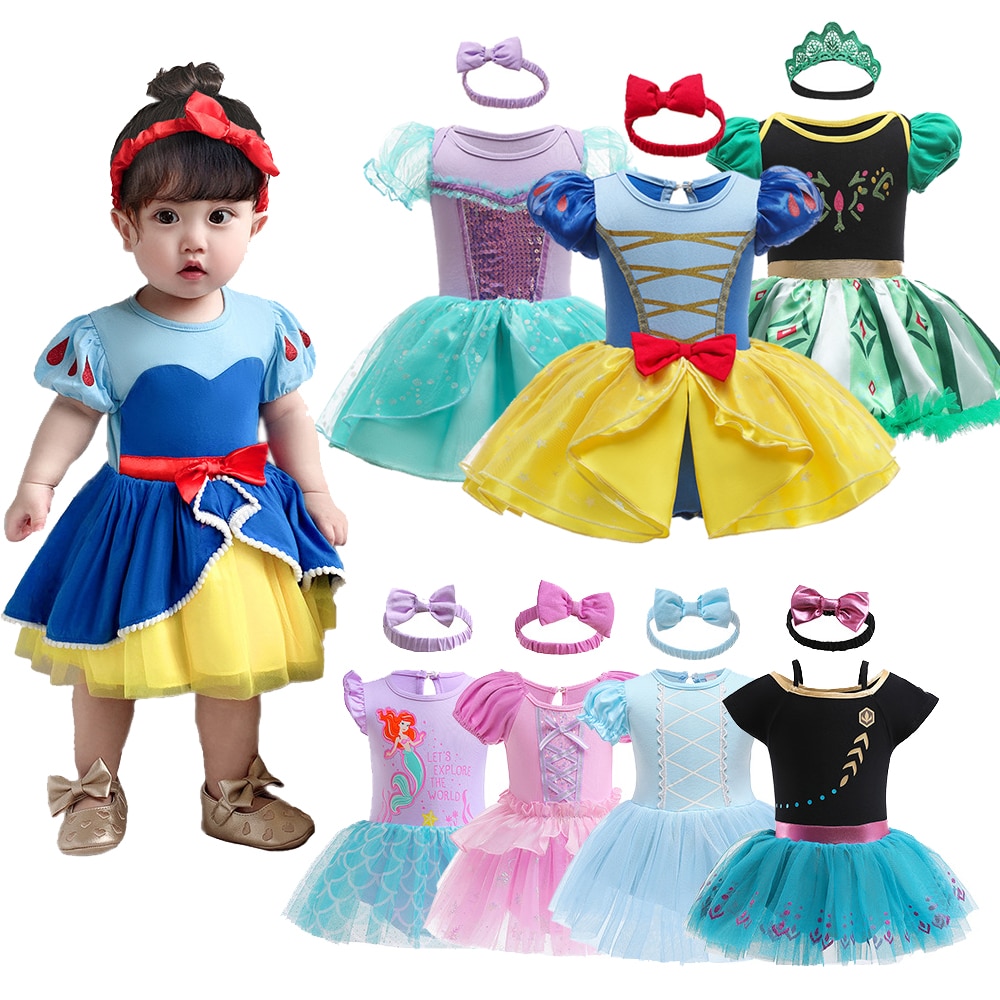 Disney Baby Girl Snow White Princess Dress Carnival Party Children Birthday Elsa Anna Cosplay Costume Little Ariel Kids Clothes