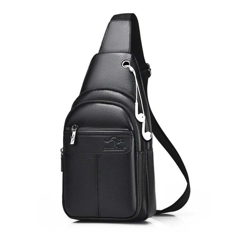 Luxury Brand Chest Pack Men Crossbody Bag PU Leather Chest Bag For Boy Travel Belt Sling Bag Black