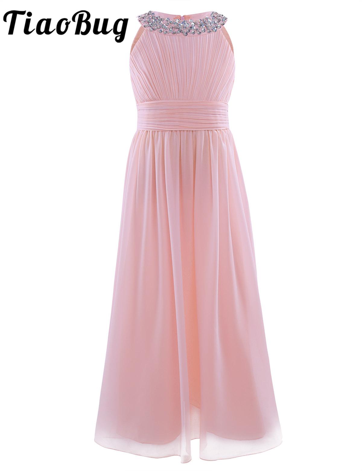 Kids Flower Girls Tulle Chiffon Long Dress Formal Party Princess Dresses Birthday Evening Pageant Wedding Bridesmaid Prom Gown