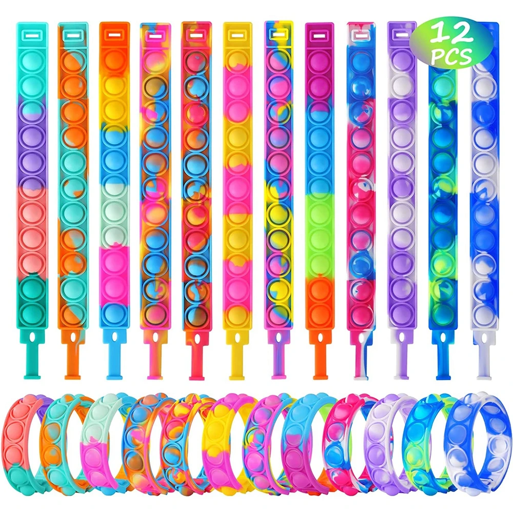 12PCS Fidget Toys Pop Bracelet Party Favors Bubble Bracelets Push Poping Sensory Stress Reliever