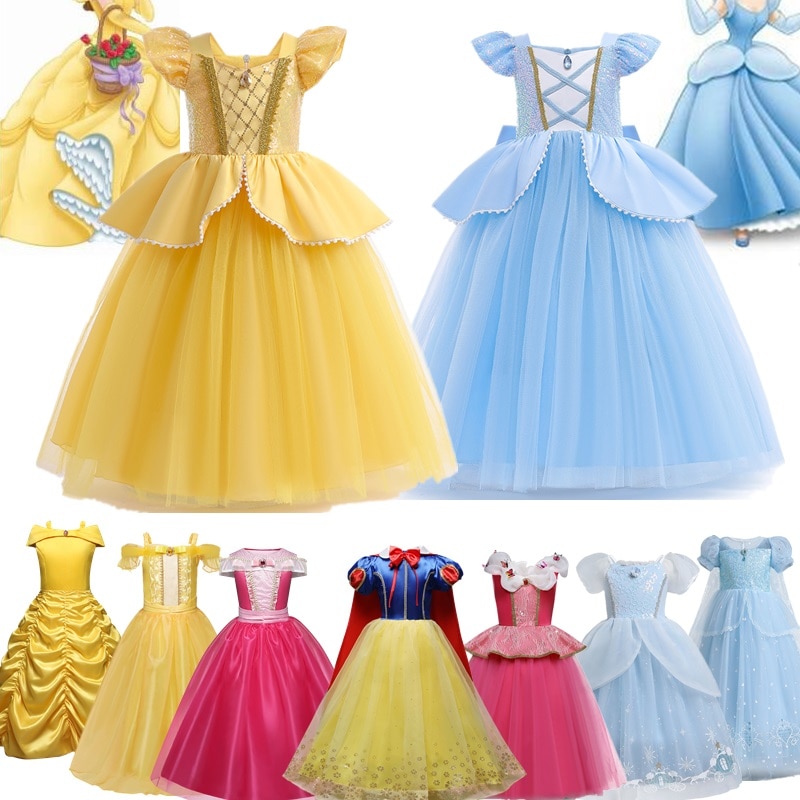 Belle Princess Dress Baby Girls Cosplay Costume Halloween Birthday Party Sequins Dress Up Beauty And the Beast Kids Clothing