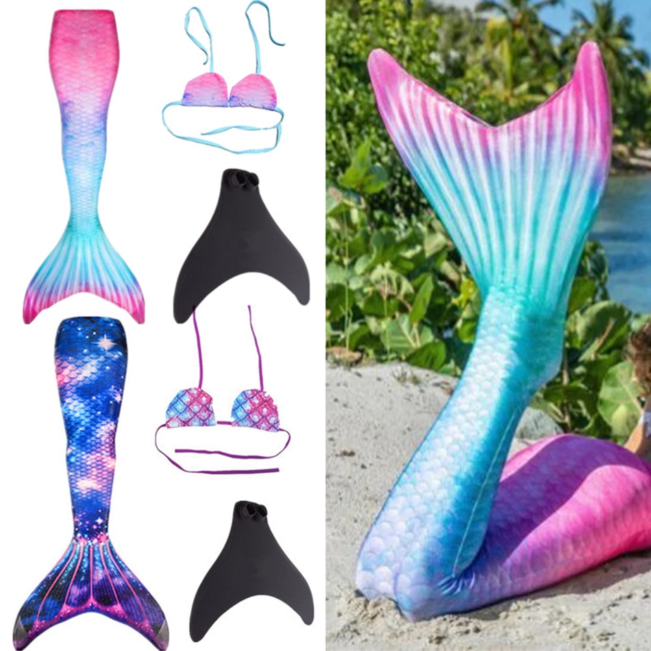 3pcs New Summer Children Mermaid Tail Swimsuit Baby Girls Performance Swimwear Fantasy Beach Bikini Add Monofin Fin Kid Clothing