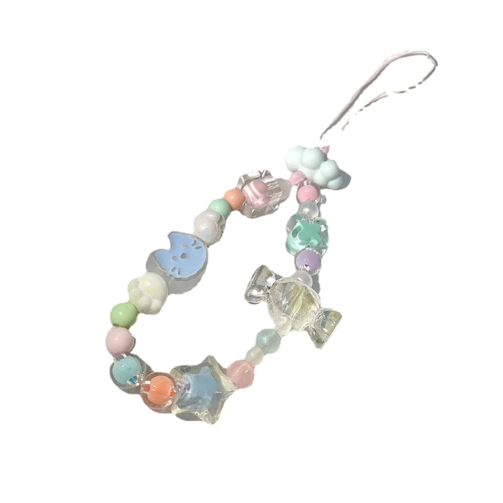 Y2K Cute Candy Cat Paw Phone Charm Strap CCD Camera Lanyard DIY Beaded Pendant Sweet Girl Keychain