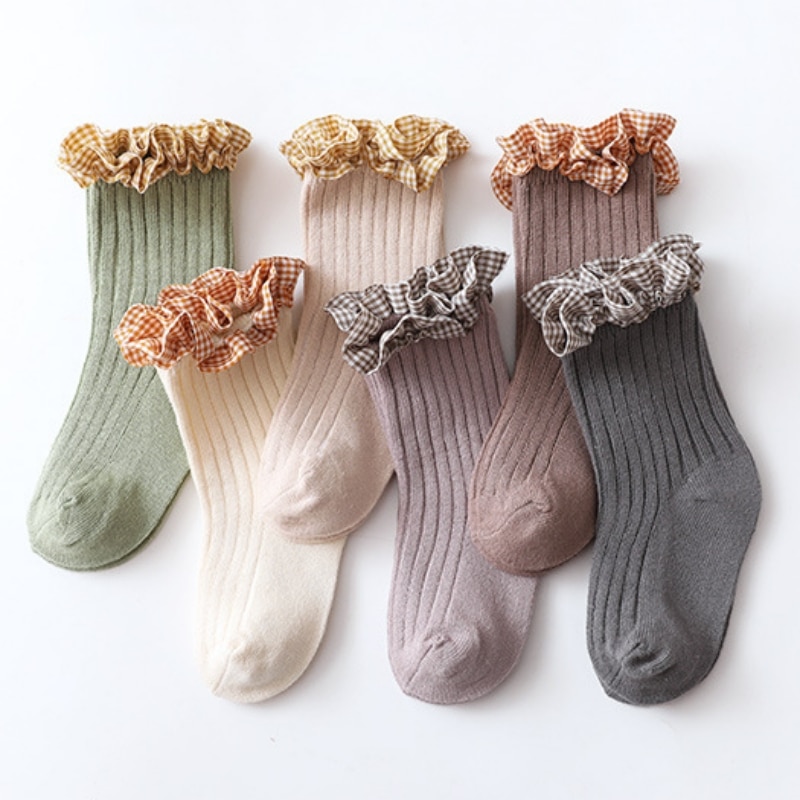 Spring Autumn Baby Girls Ruffle Princess Socks Children Kids Toddler Cotton Socks Solid Striped Clothes Accessories