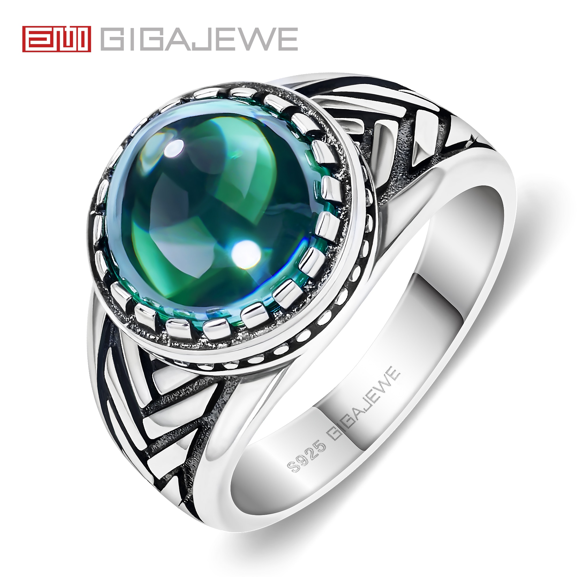 GIGAJEWE 10mm 5ct Dewdrop Cut Natural Green Moissanite S925 Personalized Big Ring Diamond Test Passed Woman Man Gift With GRA