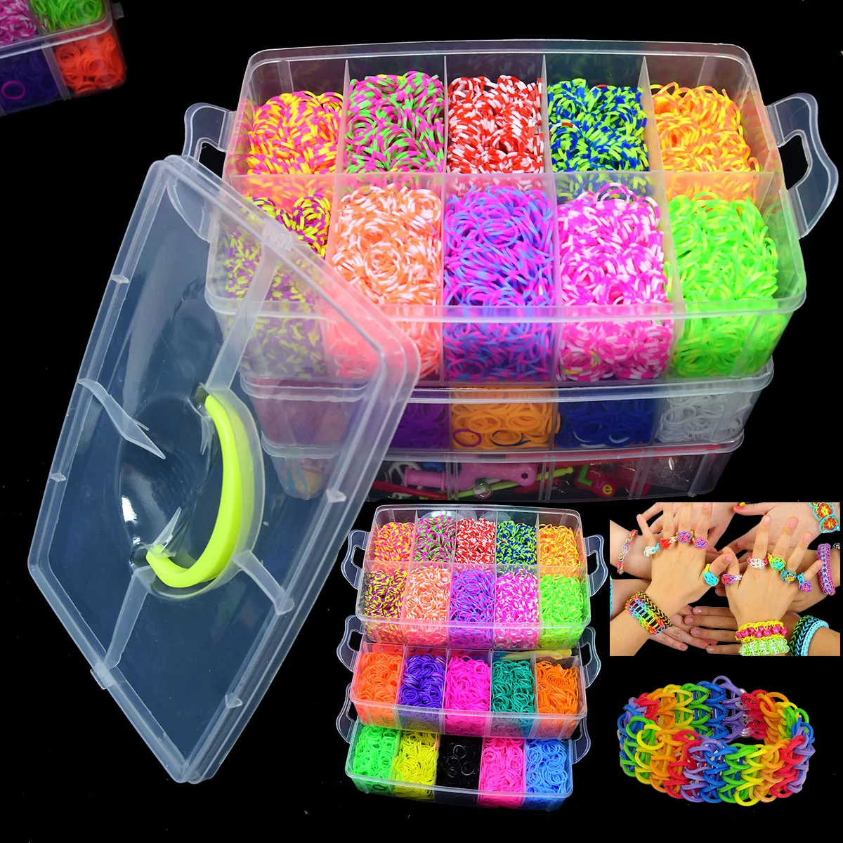 Rubber Loom Band Bracelet Kit Storage BoxColorful Beads Tool Set DIY Jewery Making Girls Friendship