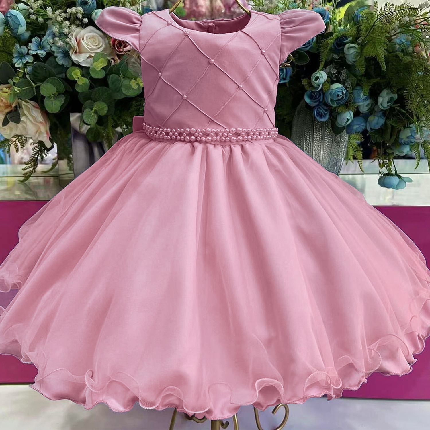 Flower Girls Wedding Ceremony Party Dress Princess Beading Dress for Girls Tutu Kids Birthday Prom Gown Formal Occasion Costumes
