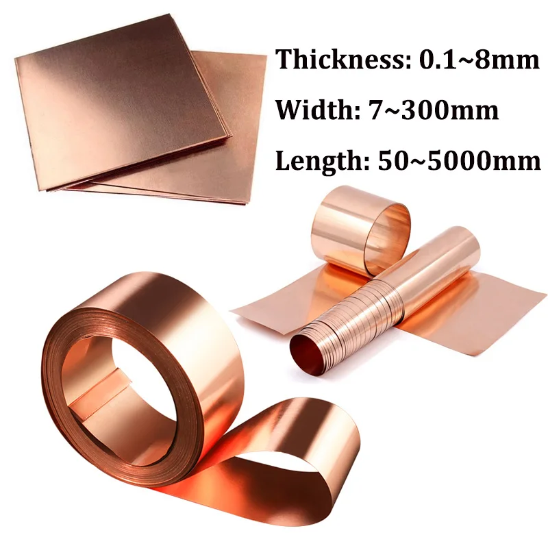 1Pcs 99% Pure Copper Cu Metal Sheet  Foil Plate Copper Sheet Thickness 0.1mm~8mm Length 50mm~5000mm