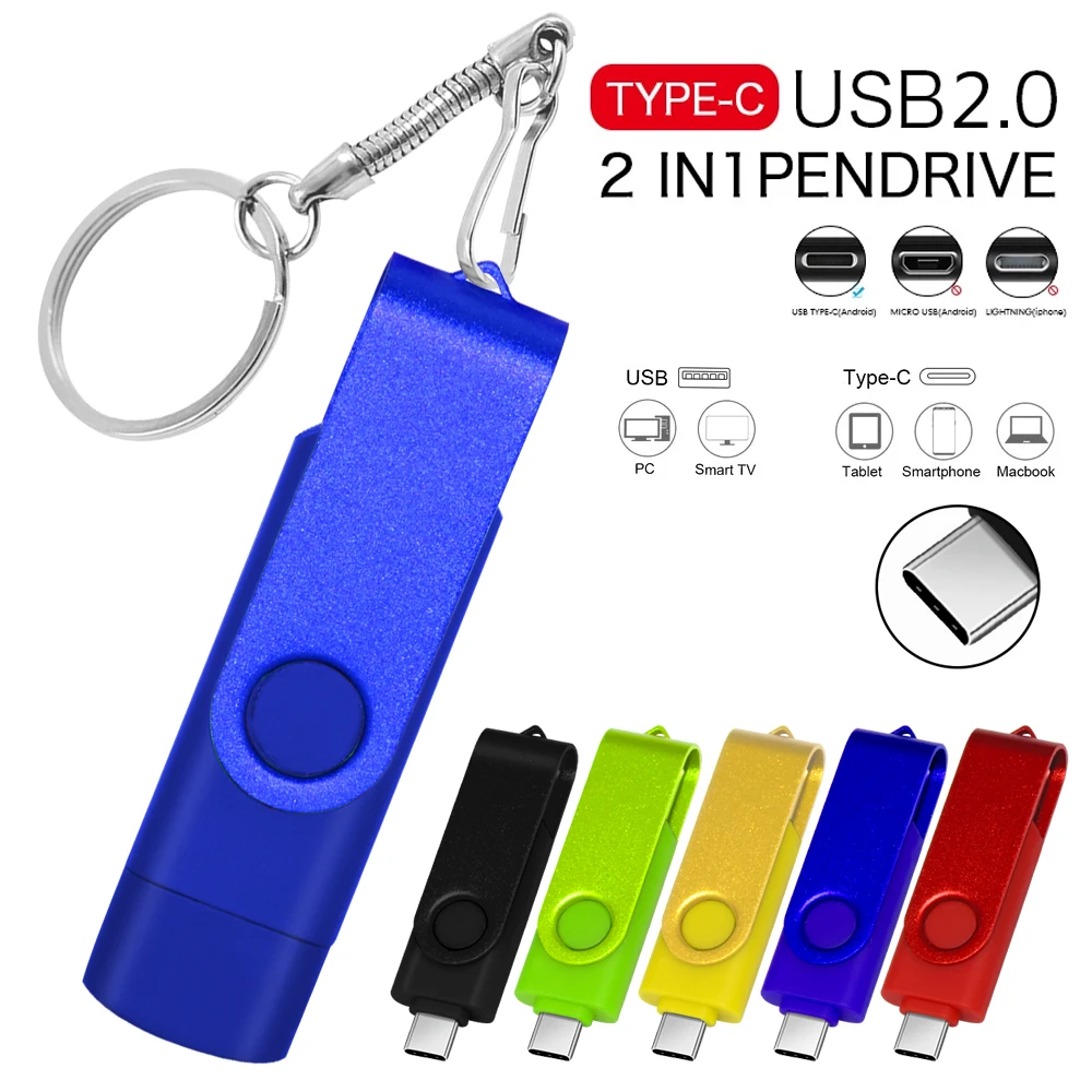 2 in 1 TYPE C for Mobile Phone USB Flash Drive 32GB 64GB 128GB Rotatable Black Memory Stick Green