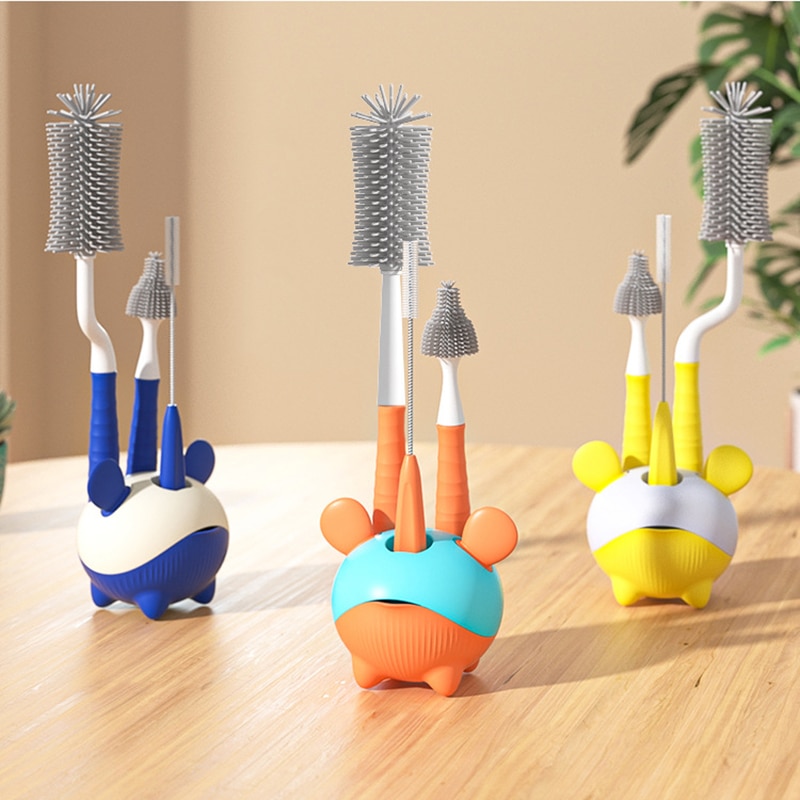 3pcs Silicone Brush for Bottles 360 Degree Rotation Baby Bottle Pacifier Cleaning Brush Nipple Dropper Brushes Set Baby Item