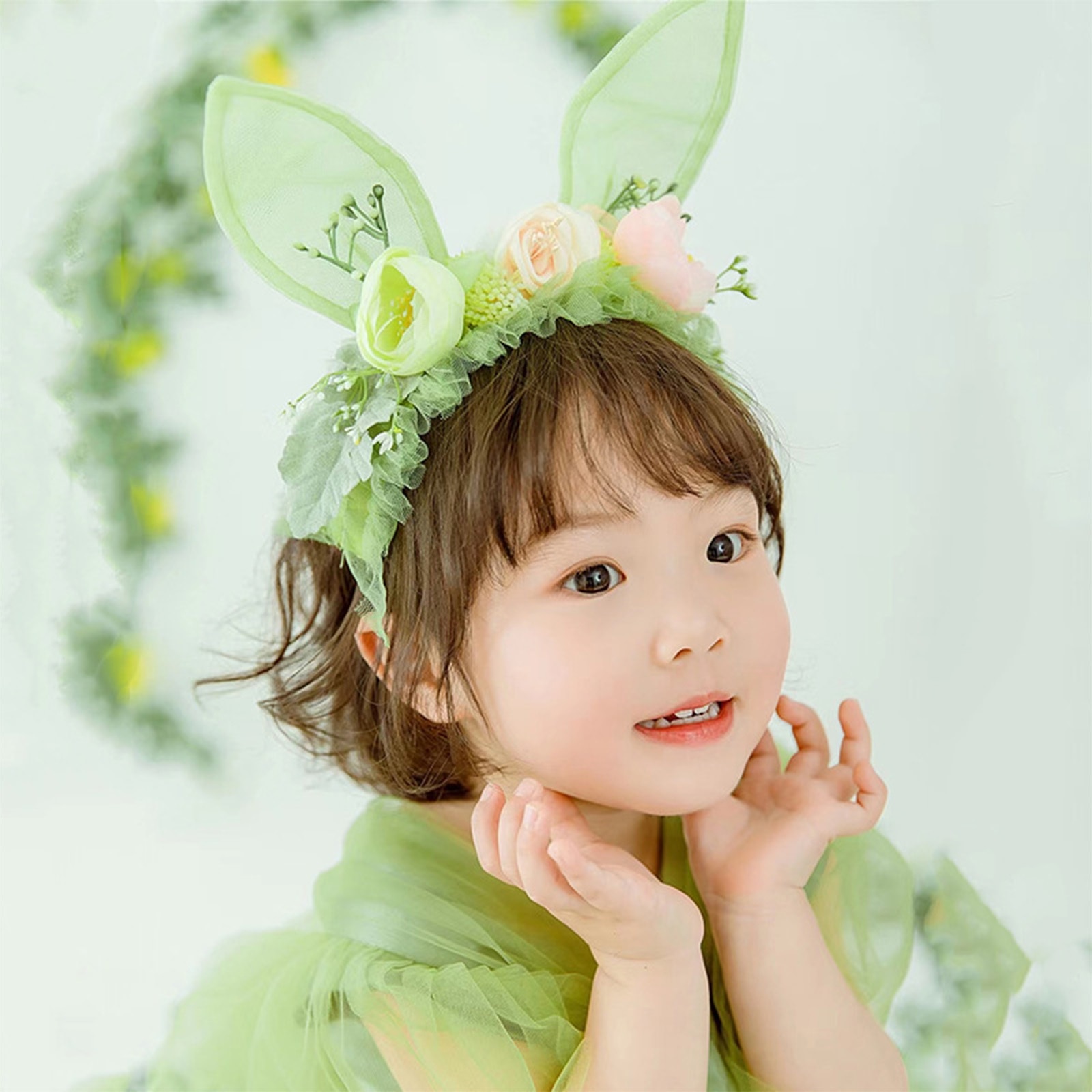 Baby Girl Bunny Ears Headband Flower Hair Hoop Cute Headband for Girls Styling Accessories for Party Photography Kids Headwear