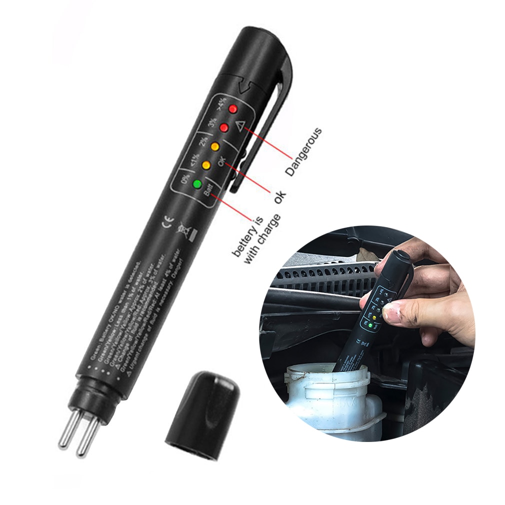 Brake Fluid Liquid Tester Pen with 5 LED Indicators, Calibrated for DOT3 DOT4 Brake Fluid Oil Quality Test Tool with LED Display