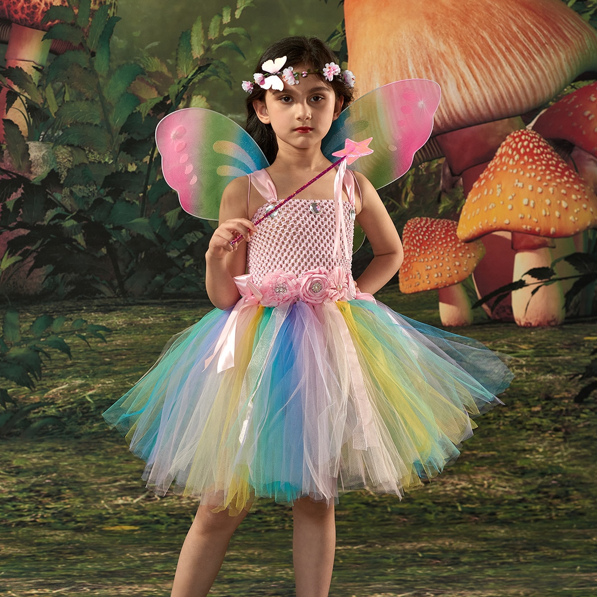Halloween Cosplay Party Girls Dress Butterfly Wing Fairy Style Children Kids Ball Gown Mesh Tutu Dresses Angel Christmas Outfits