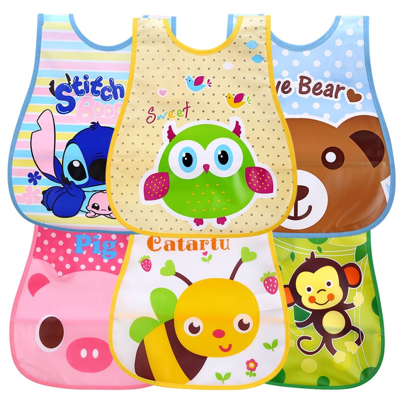 Baby Bib Removable Waterproof Saliva Rice Pocket Imitation Silicone Stereo Children Baby Feeding Bavoir Manches Cartoon Bib