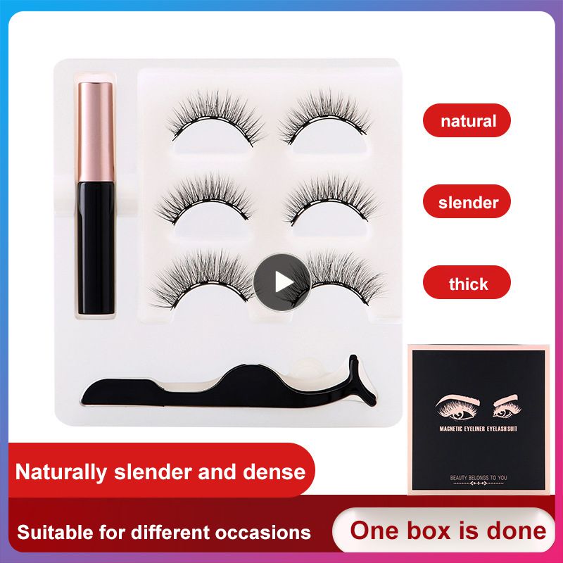 3Pairs Natural Magnetic Eyelashes Set Makeup 3D Mink False Eyelashes Magnetic Eyeliner Eyelash Tweezer Set Makeup Tools Dropship