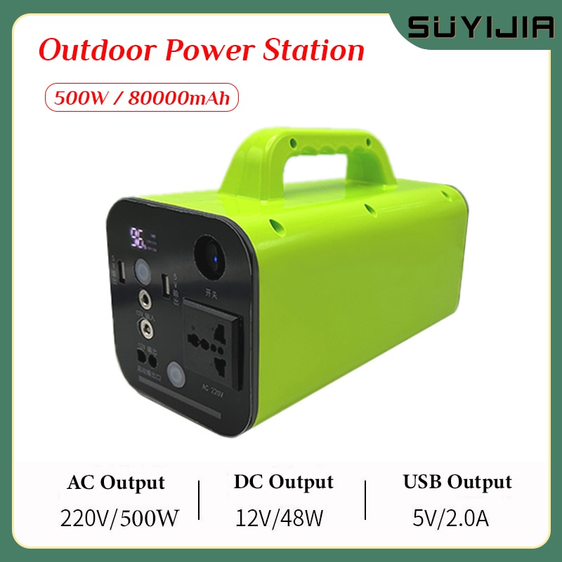 80000mAh Solar Generator Power Supply Station 500W Portable Auxiliary Battery Power Bank Inverter USB C PD for Outdoor Camping