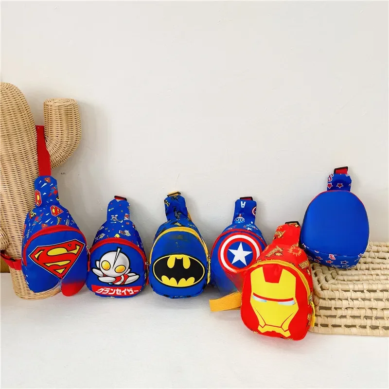 Marvel Superhero Children Cartoon Chest Pack Shoulder Bag Anime Iron Man Superman Figure Boy Girl