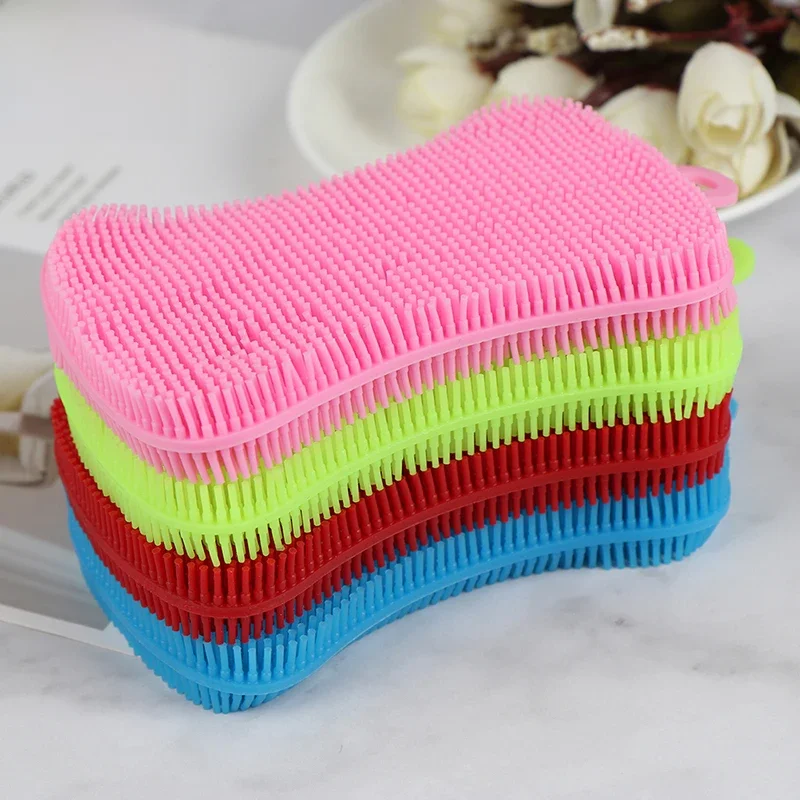 1/4Pc Silicone Dish Washing Brush Pot Pan Sponge Scrubber Silicone Scouring Pad Fruit Pot Pan Wash