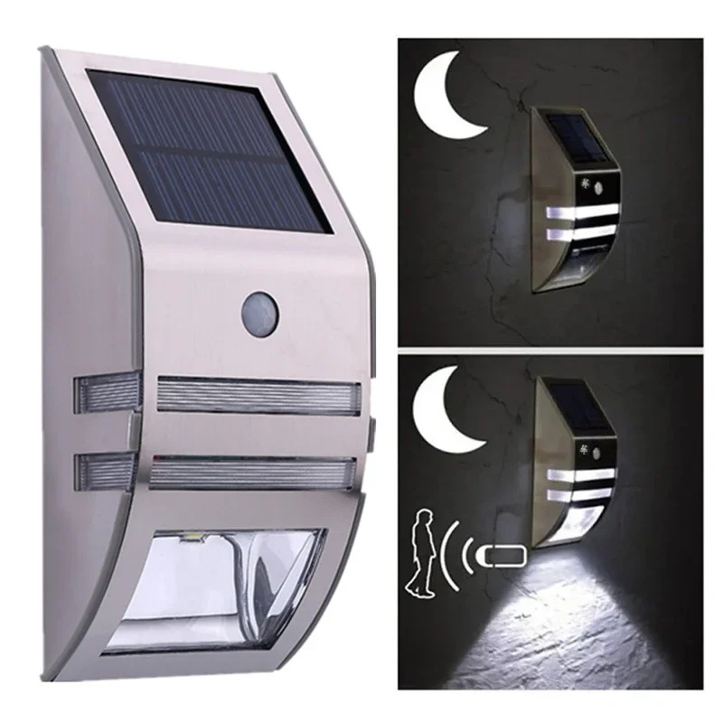 2PCS Waterproof PIR Motion Sensor LED Solar Light Stainless Steel Outdoor Garden Yard Security Wall