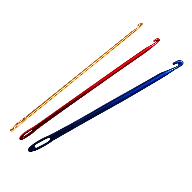 3Pcs Knitting Hook DIY Aluminum Crochet Hook Afghan Tunisian Knit Tool with Needle Eye Hand Knitting