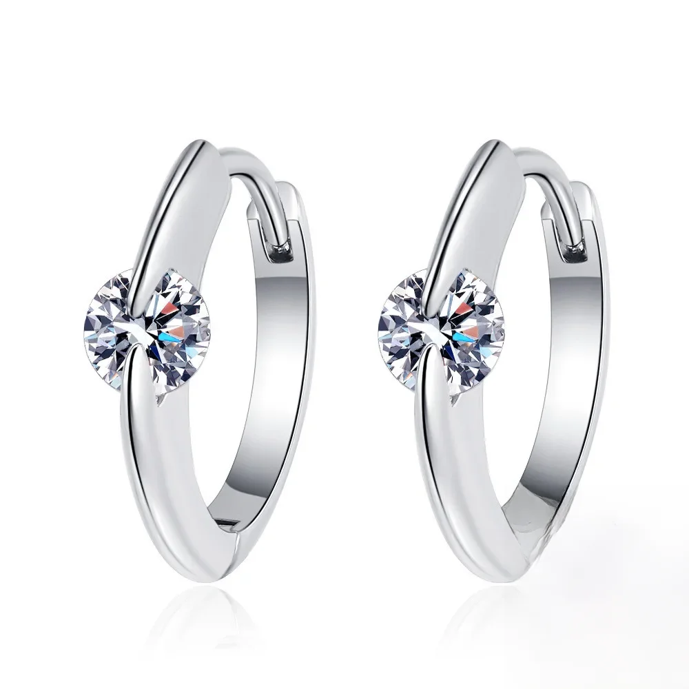 Original 925 Sterling Silver Smooth Crystal Circle Hoop Earrings For Women Korean Wedding Party