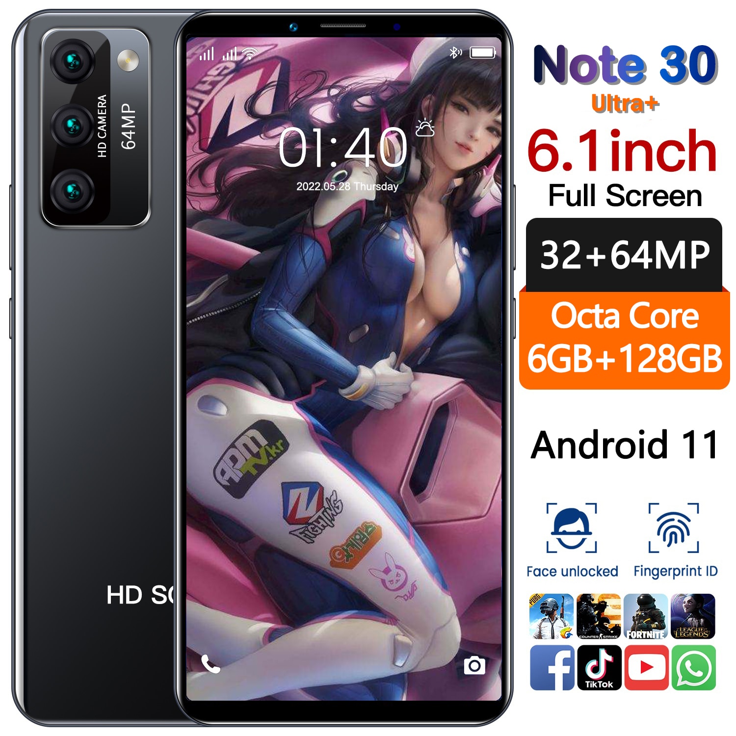 Global Version HTM Note30 Ultra Smartphone Low Price 128G Global Rom Mobile Phones Unlock Android11 Original Cellphones 5200mAh
