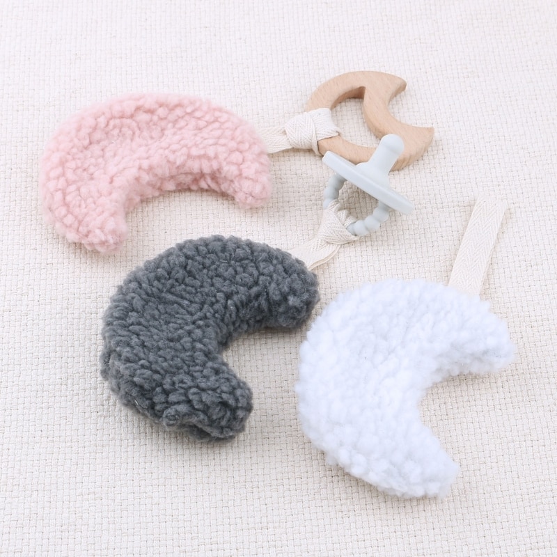 K1MA Pacifier Pendant Holder Plush Ornament Soft Moon Toy Stroller Hanging-Decorations Infant Pacifier Crib Accessories