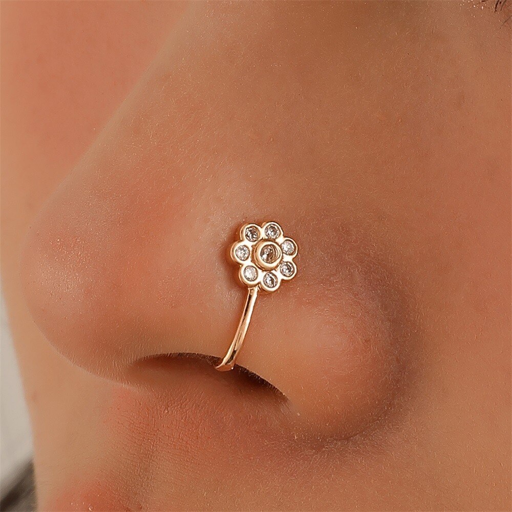 1pcs Zircon Fake Piercing Nose Ring Copper Nose Cuff Fashion Nose Clips for Women Girls