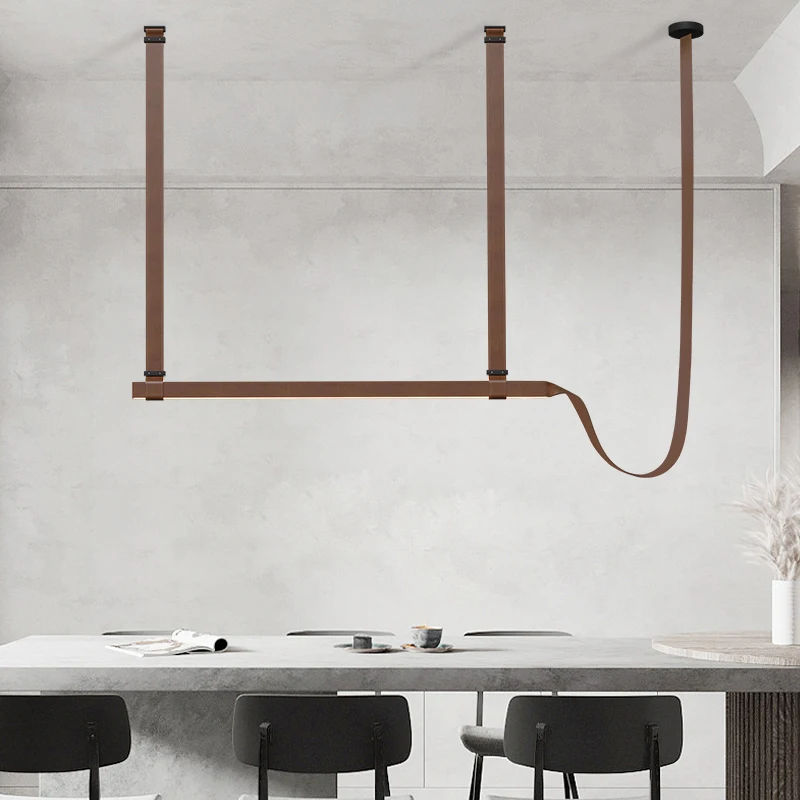 Modern Leather Chandelier LED Belt Fabric Pendant Lamp For Hotel Living Room Office Decor Minimalist