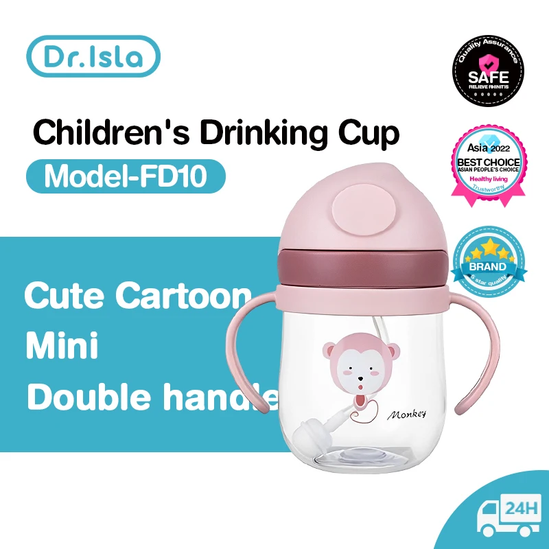 Dr.isla BY01 Kids Water Sippy Cup Creative Cartoon Baby Feeding Cups with Straws Leakproof Water