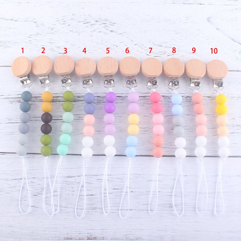 Beech Pacifier Clips Chains Silicone Round Beads Dummy Clip Holder Soother Chains Baby Teething Toys BPA Free Chew Gifts