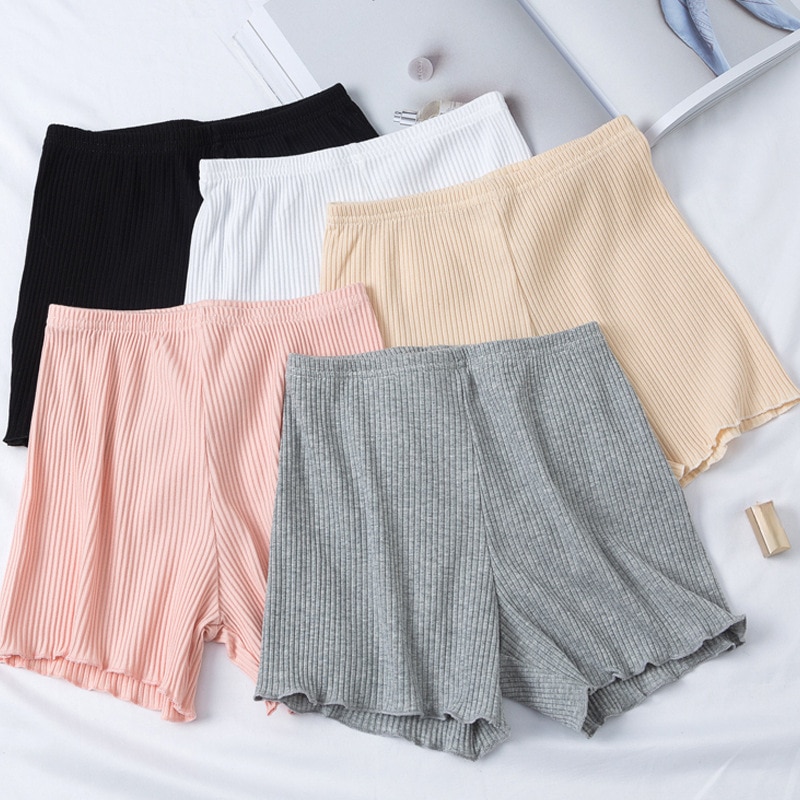 1pc Cotton shorts Ruffled three-point safety pants women's outer wear leggings Thread Ribbed Striped Stretchy Underpants