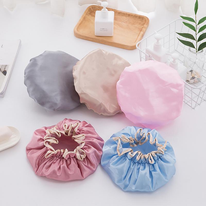 Thick Waterproof Bath Hat Shower Cap Shower Hair Cover Hat Bathroom Accessories Cap Hair Women Supplies Silk Bonnet Double Layer
