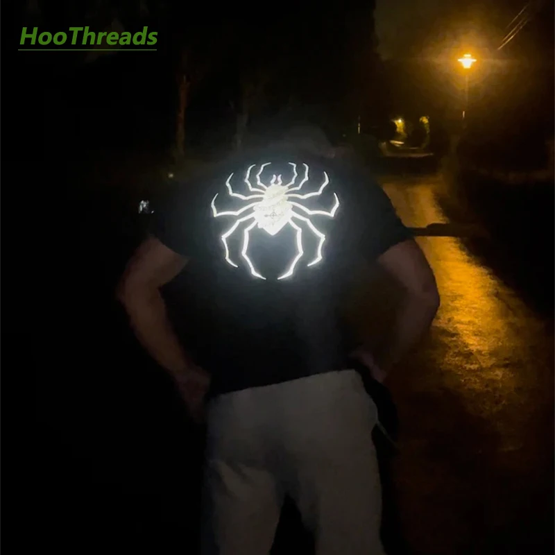 Spider Print Reflective Compression Shirts for Men Gym Workout Fitness Undershirts Quick Dry