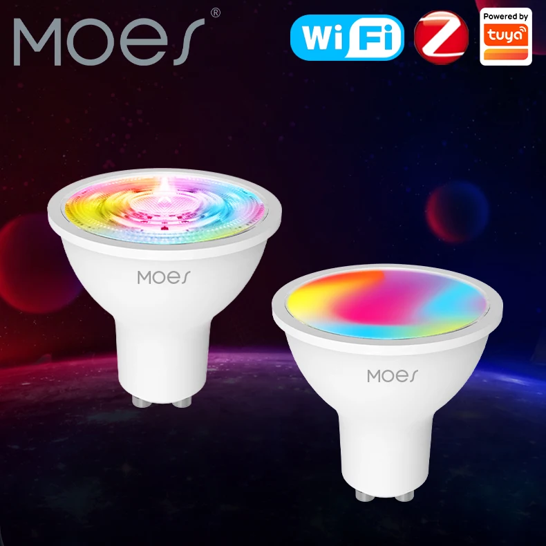 MOES Tuya ZigBee GU10 WIFI Smart LED Bulbs RGB C+W White 5W Dimmable Lamps Smart Life APP Control